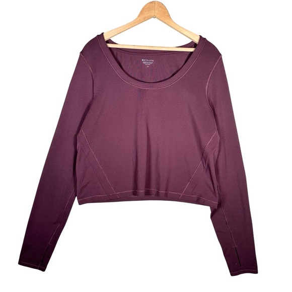 ATHLETA Shanti Long Sleeve Scoop Neck Crop Top in Antique Burgundy - Picture 4 of 10